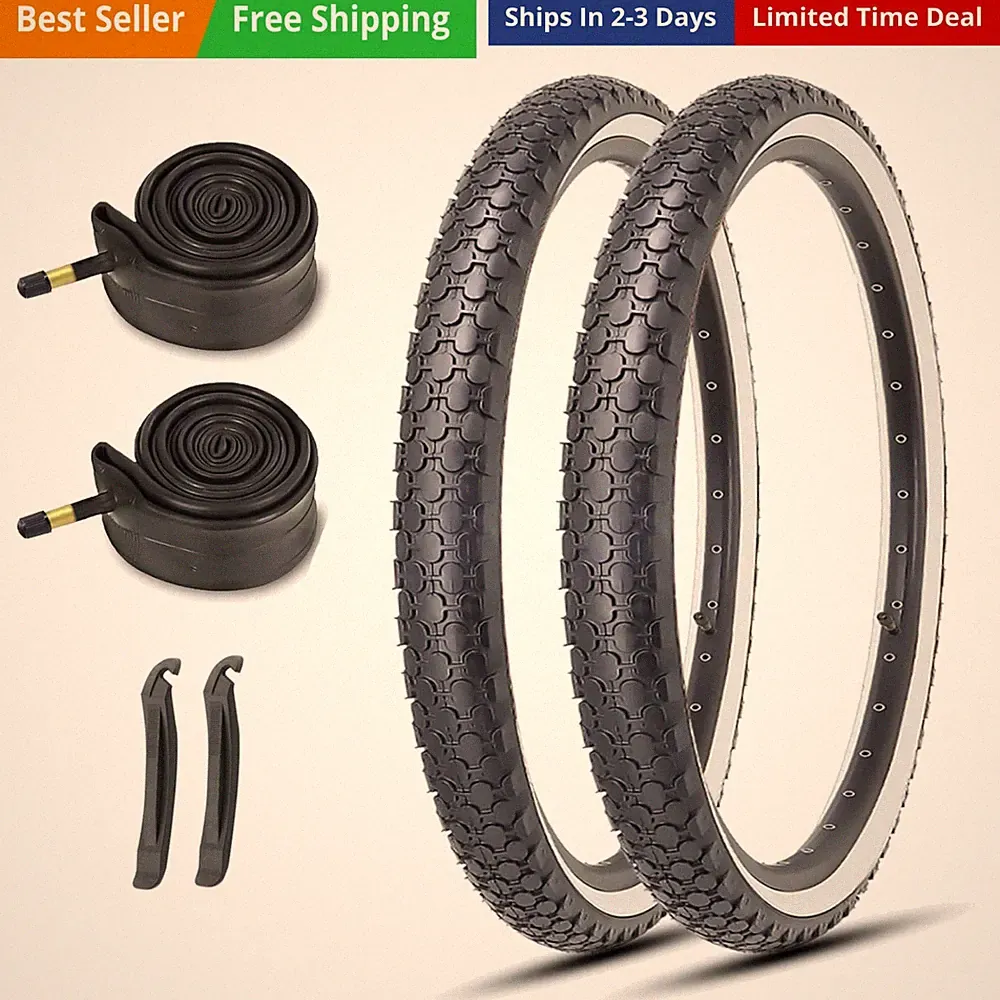 24/26 Inch Cruiser Bike Tires Set: 24x2.125/26x2.125 Inch Classic Folding Bic...