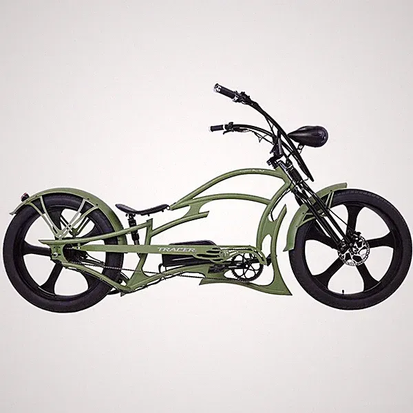 26" Chopper Stretch 800W E-Bike retro frame design Green Electric Bicycle
