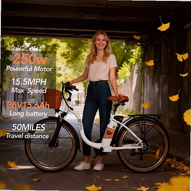 26" Retro City E-Bike 250W 36V 15.6Ah Removable Battery Up to 50 Miles 15.5MPH