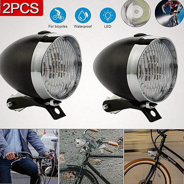 2Pcs Classical Vintage LED Bike Headlight Bicycle Retro Light Front Head Lamp