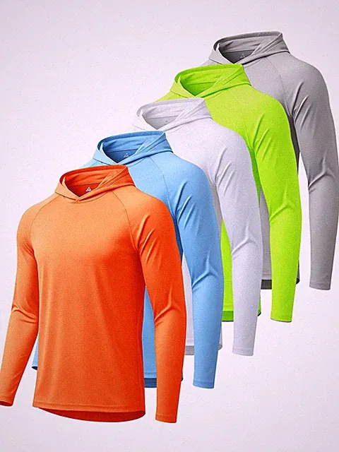 5 Pack Mens UPF 50+ Sun Protection Long Sleeve Hoodie Quick Dry Rash Guard