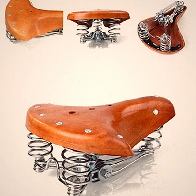 Brown Retro Bike Saddle Vintage Classic Real Genuine Leather Bicycle Spring Seat