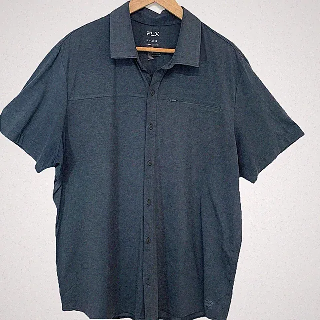 FLX Urban Commuter Short Sleeve Shirt Stretch Men XXL 2XL Gray Button Front