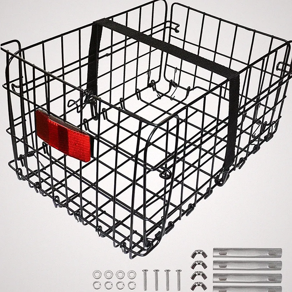 Folding Rear Bike Basket, Quickly Release Metal Bicycle Rack Cargo Basket wit...