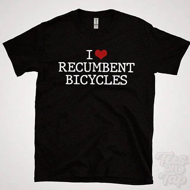 I LOVE RECUMBENT BICYCLES T-SHIRT heart alternative transport cycling specialty