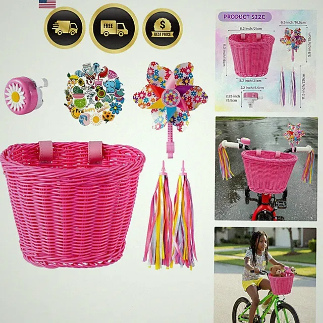 Kids Bike Basket, Bike Basket Front Bike Accessories for Girl Boys, Woven Bic...