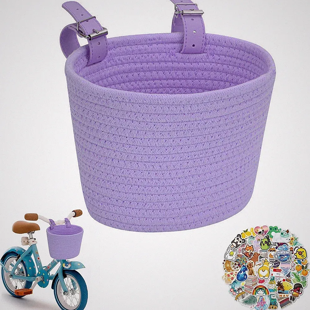 Kids Bike Basket Cotton Rope Woven Front Bicycle Basket for Boys Girls Bike B...