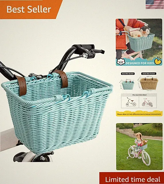 Kids Bike Basket, Front Bicycle Bike Baskets for Kids, Small Wicker Bike Bask...