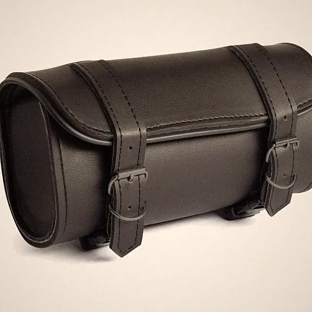 Leather Motorcycle Handlebars Bag Synthetic Black Plain 2 Strap Closer Tool...