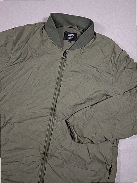 Levi’s Commuter Pro Men’s Large Jacket Green Nylon Stretch Zip Pockets Classic