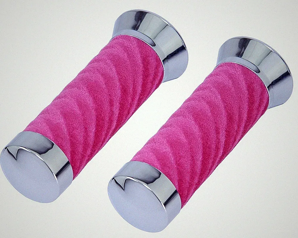 LOWRIDER CLASSIC Chrome/Pink Custom Swirl Velour Bicycle Grips 130mm.