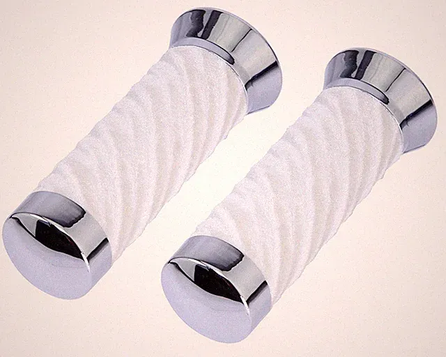LOWRIDER CLASSIC Chrome/White Custom Swirl Velour Bicycle Grips 130mm.