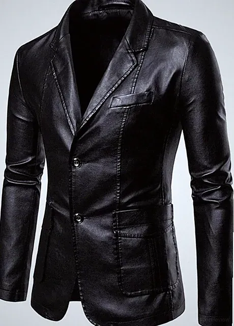 Mens Classic Black Sheepskin Dress Coat Real Leather Blazer Sport Coat Jacket