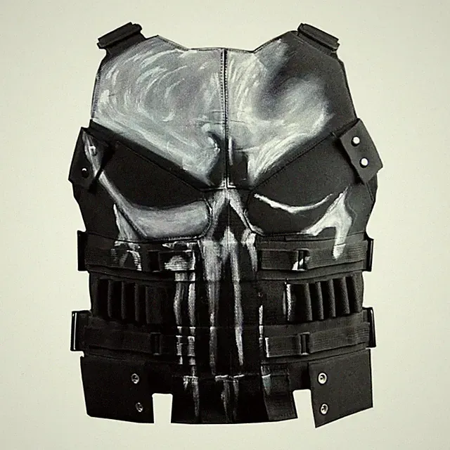 Mens Genuine Leather Frank Castle The Halloween Punisher Black Biker Riding Vest