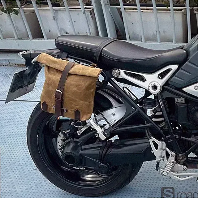 Oil Wax Canvas Motorcycle Saddle Bag Waterproof Vintage For E-bike Scooter Bike