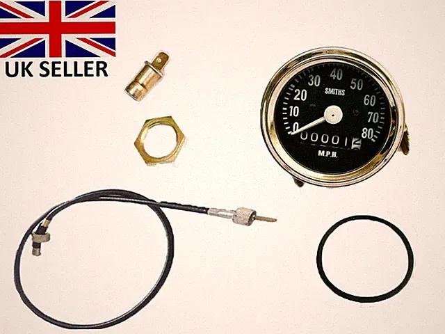 SMITHS 80mph 60mm SPEEDOMETER S.S RIM BSA NORTON TRIUMPH CLASSIC BIKE 47" Cable