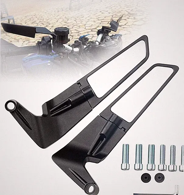 Universal 8mm/10mm Stealth Motorcycle Mirrors Wind Wing Rotating Pair