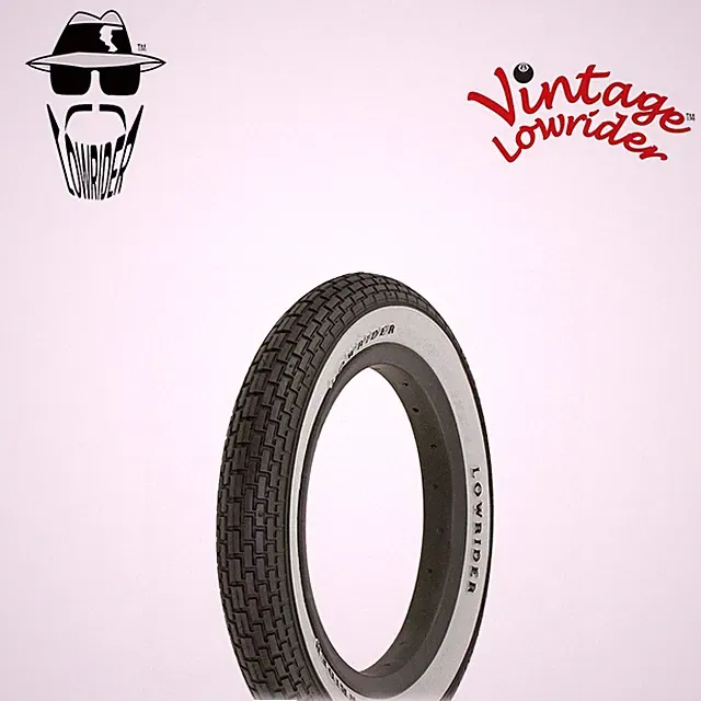 VINTAGE LOWRIDER BICYCLE 12" 1/2" x2 1/4" BLACK/WHITE LOWRIDER LOGO BRICK TREAD.
