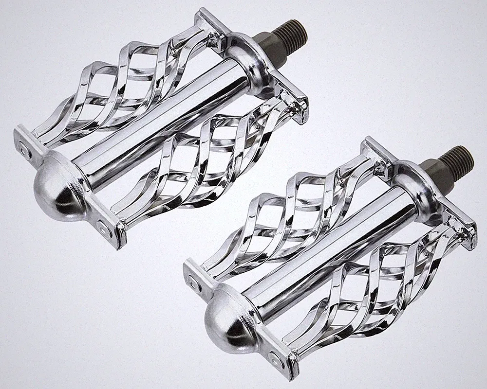 VINTAGE LOWRIDER BICYCLE TWISTED STEEL PEDALS W/ CAGE CLASSIC C-514 1/2 IN CHROM