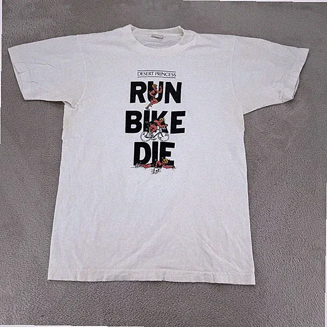 Vintage Run Bike Die Triathlon Shirt Mens M White Stain USA