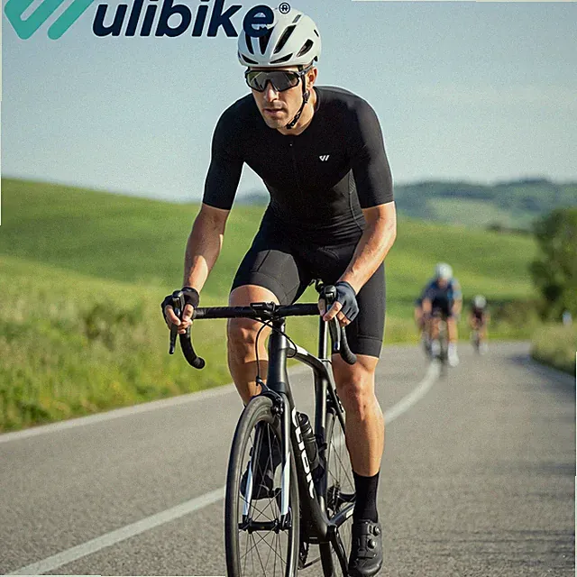 Wulibike Mens Triathlon Tri Suit Short Sleeve Cycling Skinsuit Sponge Padded